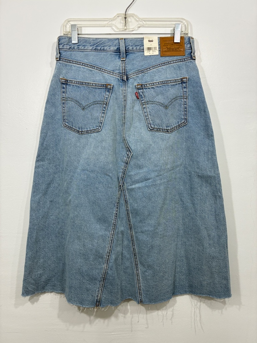 Levi's Premium High Rise A-Line Deconstructed Denim Skirt Midi Button Fly 28 - Picture 6 of 12